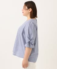 OLBGA35089 eur3(エウルキューブ) 【WEB先行販売】【大きいサイズ】ラメストライプブラウス ブルー(55)
