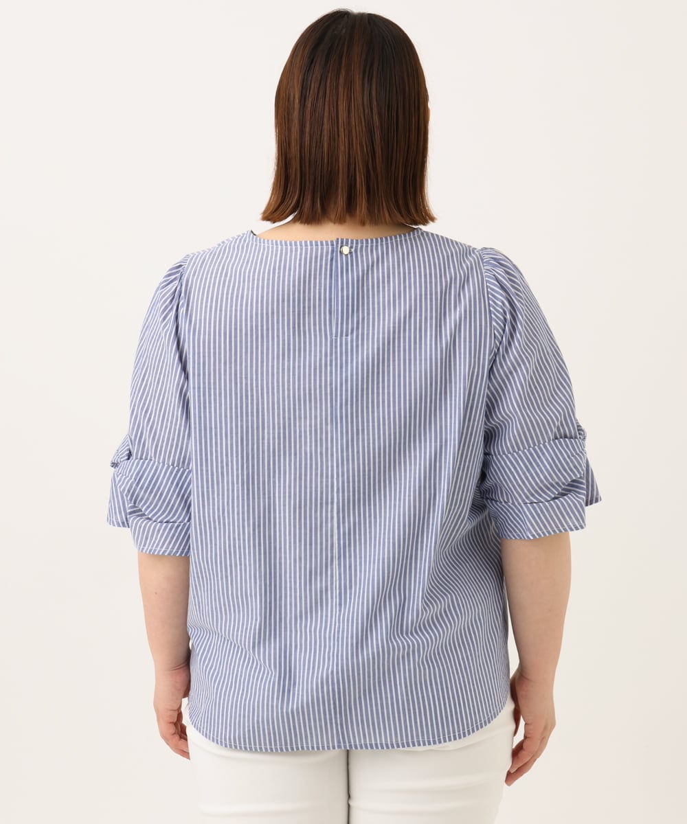 OLBGA35089 eur3(エウルキューブ) 【WEB先行販売】【大きいサイズ】ラメストライプブラウス ブルー(55)