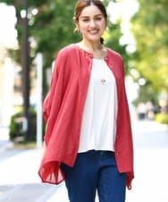 OLBGA38099 eur3(エウルキューブ) 【大きいサイズ】バンドカラーシアーブラウス レッド(05)