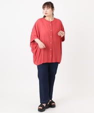 OLBGA38099 eur3(エウルキューブ) 【大きいサイズ】バンドカラーシアーブラウス レッド(05)