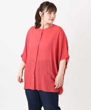 OLBGA38099 eur3(エウルキューブ) 【大きいサイズ】バンドカラーシアーブラウス レッド(05)