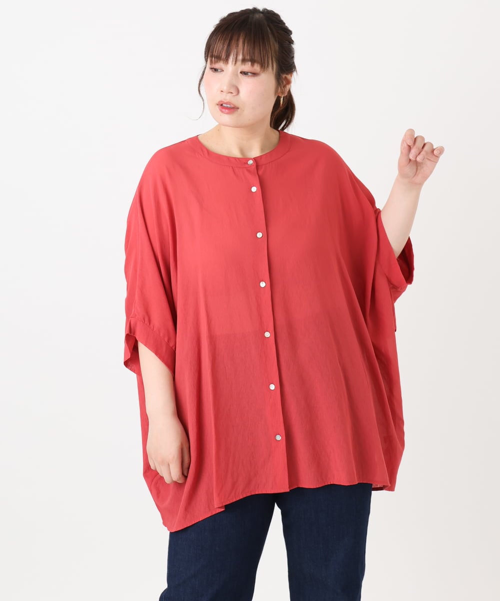 OLBGA38099 eur3(エウルキューブ) 【大きいサイズ】バンドカラーシアーブラウス レッド(05)
