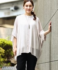 OLBGA38099 eur3(エウルキューブ) 【大きいサイズ】バンドカラーシアーブラウス アイボリー(80)