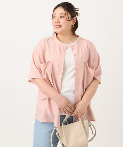 OLBGA40099 eur3 【WEB先行販売】【大きいサイズ/soso×eur3】バンドカラーシャツタンクトップセット