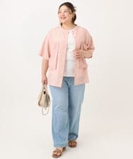 OLBGA40099 eur3(エウルキューブ) 【WEB先行販売】【大きいサイズ/soso×eur3】バンドカラーシャツタンクトップセット ライトピンク(01)