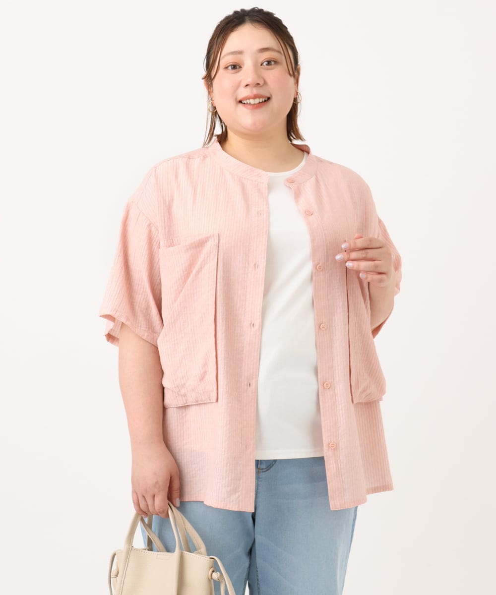 OLBGA40099 eur3(エウルキューブ) 【WEB先行販売】【大きいサイズ/soso×eur3】バンドカラーシャツタンクトップセット ライトピンク(01)