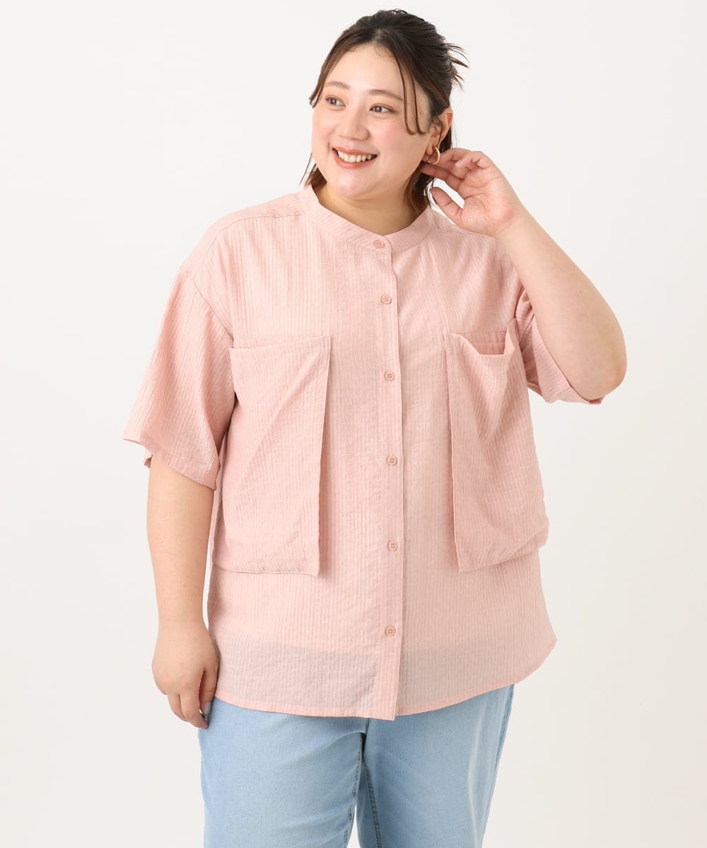 OLBGA40099 eur3(エウルキューブ) 【WEB先行販売】【大きいサイズ/soso×eur3】バンドカラーシャツタンクトップセット ライトピンク(01)