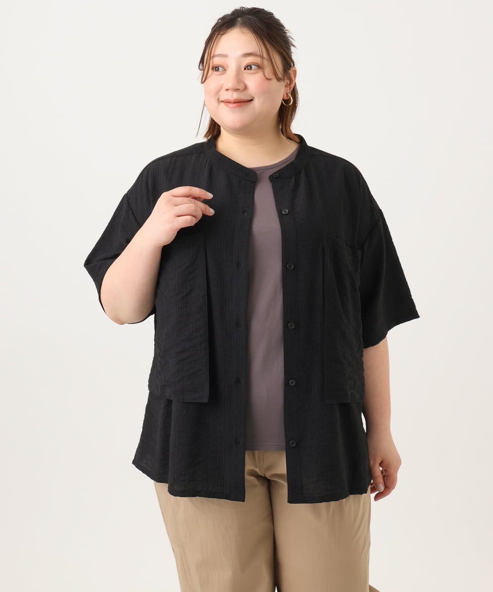 OLBGA40099 eur3(エウルキューブ) 【WEB先行販売】【大きいサイズ/soso×eur3】バンドカラーシャツタンクトップセット ブラック(94)