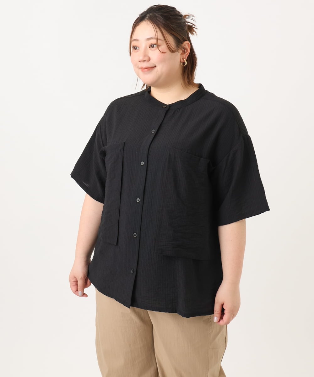 OLBGA40099 eur3(エウルキューブ) 【WEB先行販売】【大きいサイズ/soso×eur3】バンドカラーシャツタンクトップセット ブラック(94)