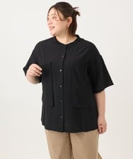 OLBGA40099 eur3(エウルキューブ) 【WEB先行販売】【大きいサイズ/soso×eur3】バンドカラーシャツタンクトップセット ブラック(94)