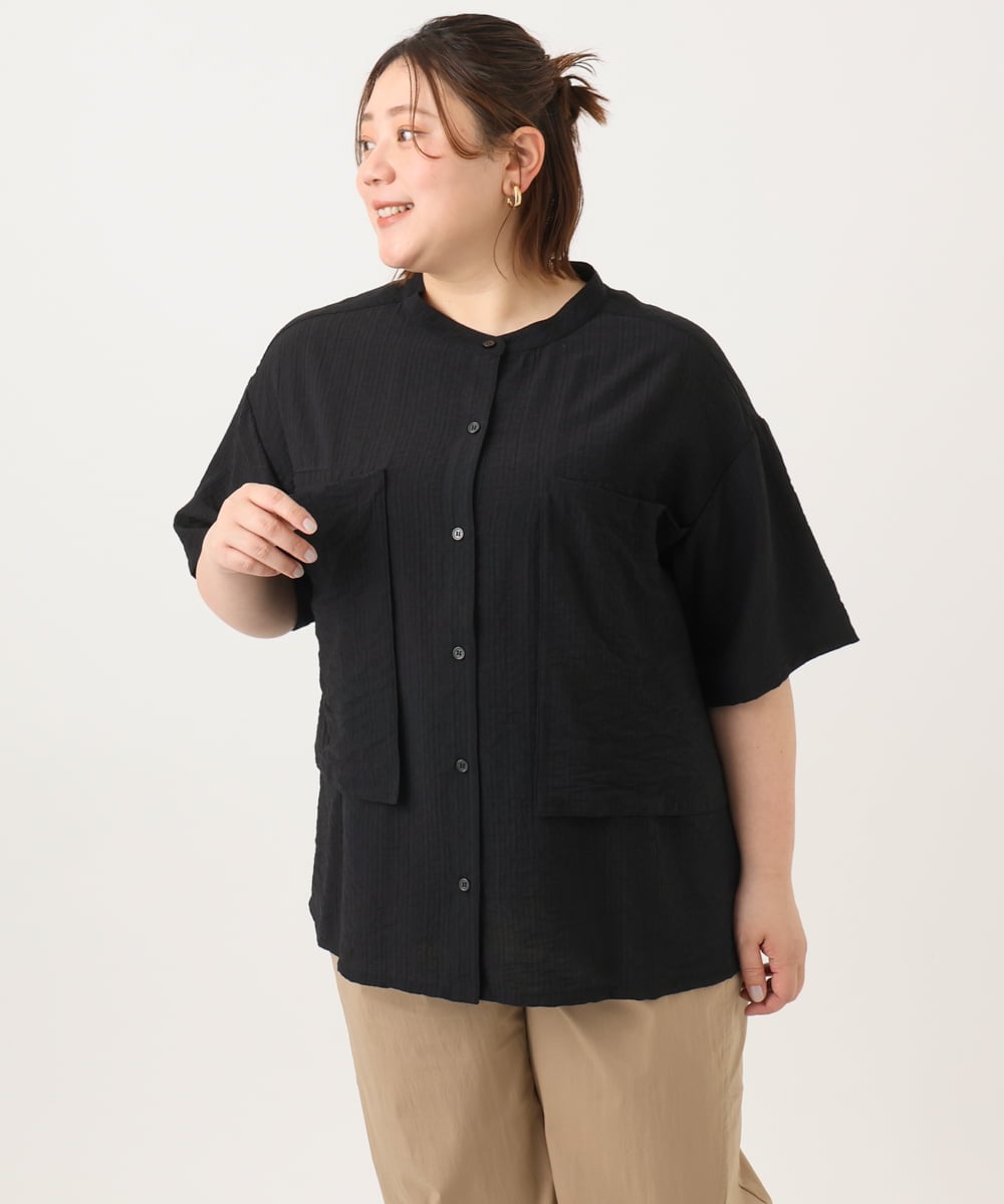 OLBGA40099 eur3(エウルキューブ) 【WEB先行販売】【大きいサイズ/soso×eur3】バンドカラーシャツタンクトップセット ブラック(94)
