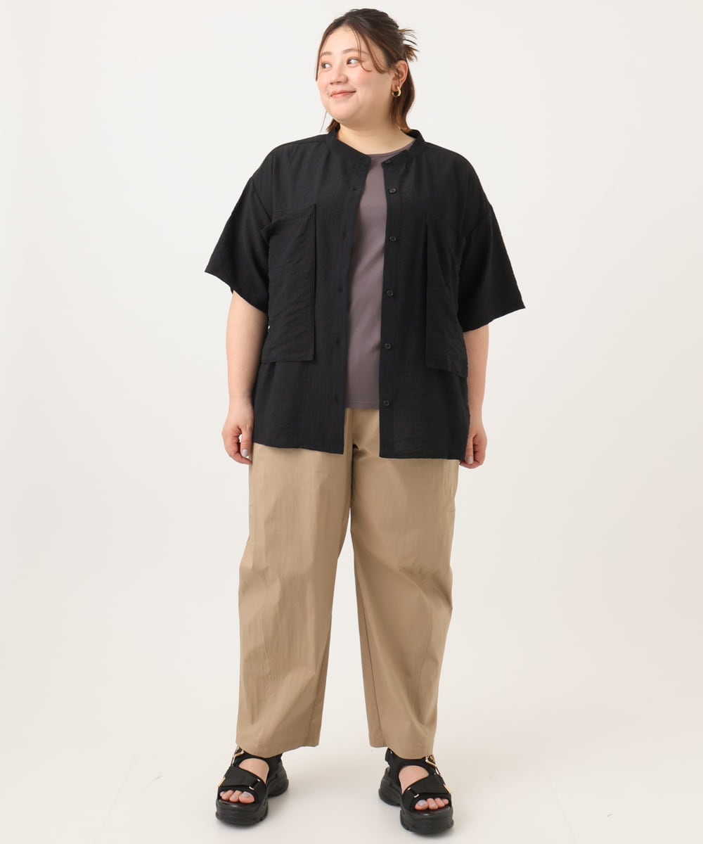 OLBGA40099 eur3(エウルキューブ) 【WEB先行販売】【大きいサイズ/soso×eur3】バンドカラーシャツタンクトップセット ブラック(94)