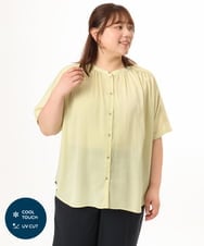 OLBGD02069 eur3(エウルキューブ) 【大きいサイズ/a.v.v×eur3】【接触冷感/UVカット】サテンギャザーブラウス ライトイエロー