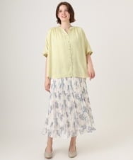 OLBGD02069 eur3(エウルキューブ) 【大きいサイズ/a.v.v×eur3】【接触冷感/UVカット】サテンギャザーブラウス ライトイエロー