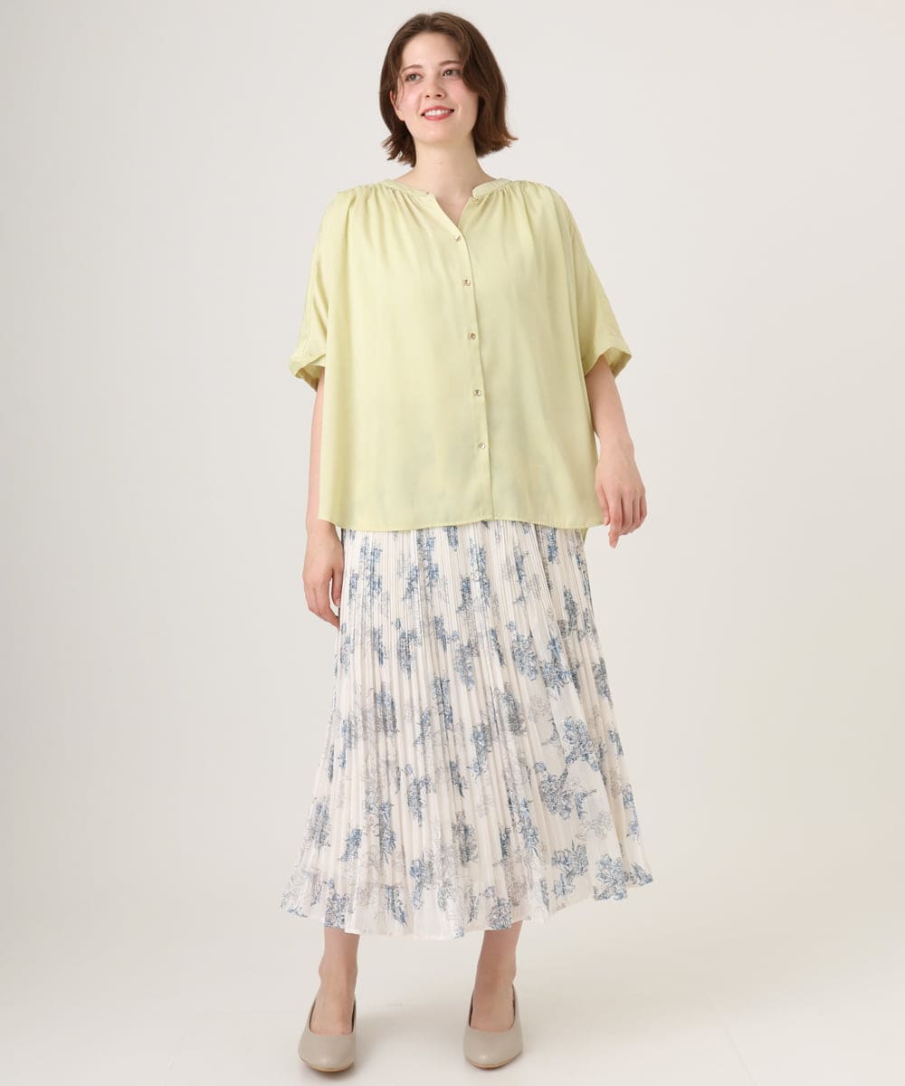 OLBGD02069 eur3(エウルキューブ) 【大きいサイズ/a.v.v×eur3】【接触冷感/UVカット】サテンギャザーブラウス ライトイエロー