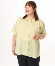 OLBGD02069 eur3(エウルキューブ) 【大きいサイズ/a.v.v×eur3】【接触冷感/UVカット】サテンギャザーブラウス ライトイエロー
