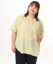 OLBGD02069 eur3(エウルキューブ) 【大きいサイズ/a.v.v×eur3】【接触冷感/UVカット】サテンギャザーブラウス ライトイエロー