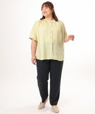 OLBGD02069 eur3(エウルキューブ) 【大きいサイズ/a.v.v×eur3】【接触冷感/UVカット】サテンギャザーブラウス ライトイエロー