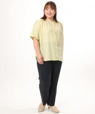 OLBGD02069 eur3(エウルキューブ) 【大きいサイズ/a.v.v×eur3】【接触冷感/UVカット】サテンギャザーブラウス ライトイエロー