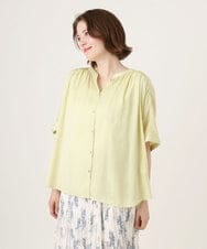 OLBGD02069 eur3(エウルキューブ) 【大きいサイズ/a.v.v×eur3】【接触冷感/UVカット】サテンギャザーブラウス ライトイエロー