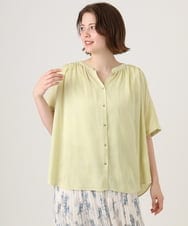 OLBGD02069 eur3(エウルキューブ) 【大きいサイズ/a.v.v×eur3】【接触冷感/UVカット】サテンギャザーブラウス ライトイエロー