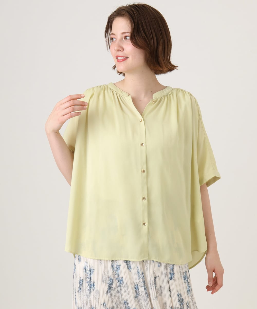 OLBGD02069 eur3(エウルキューブ) 【大きいサイズ/a.v.v×eur3】【接触冷感/UVカット】サテンギャザーブラウス ライトイエロー