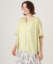 OLBGD02069 eur3(エウルキューブ) 【大きいサイズ/a.v.v×eur3】【接触冷感/UVカット】サテンギャザーブラウス ライトイエロー