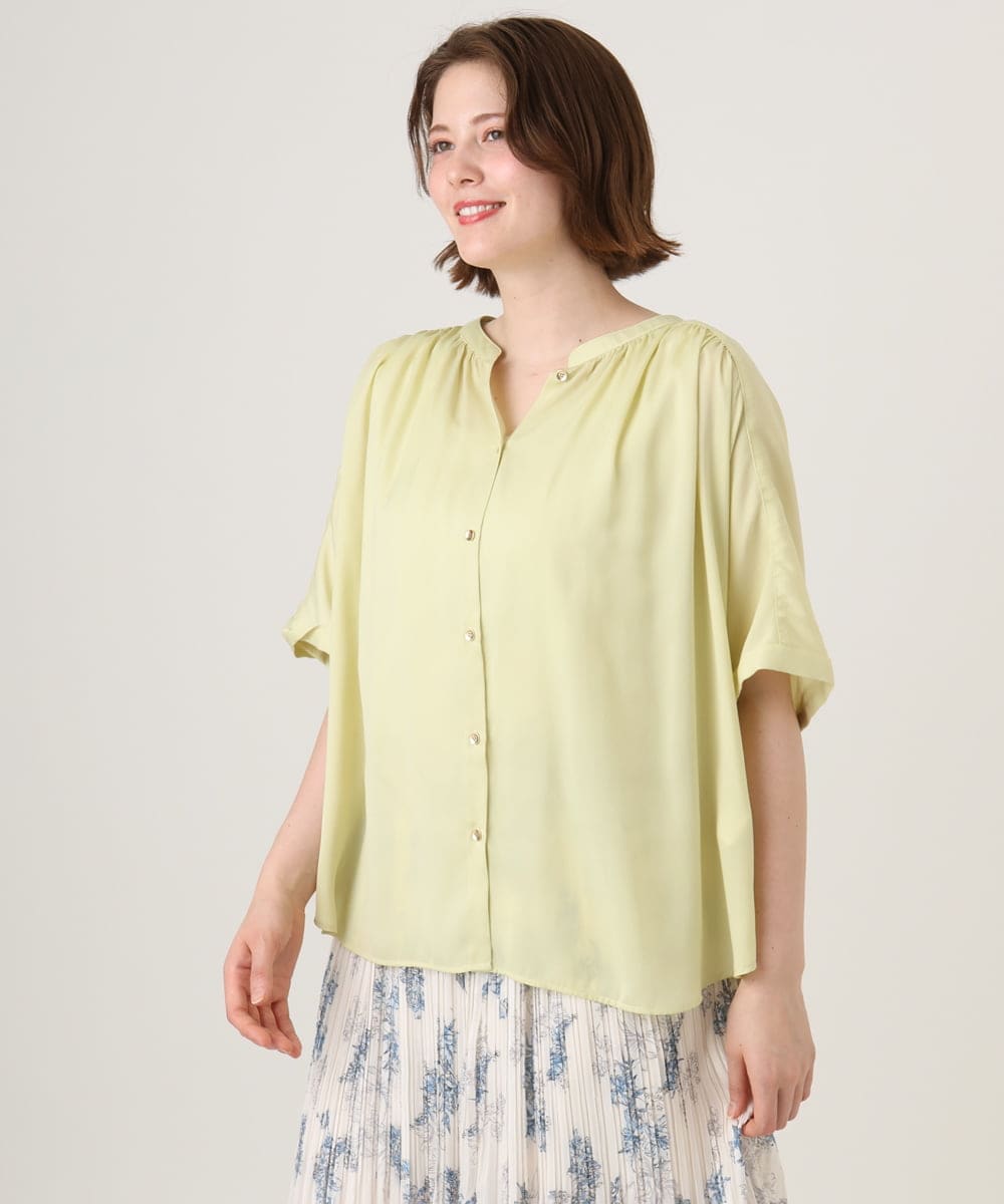 OLBGD02069 eur3(エウルキューブ) 【大きいサイズ/a.v.v×eur3】【接触冷感/UVカット】サテンギャザーブラウス ライトイエロー