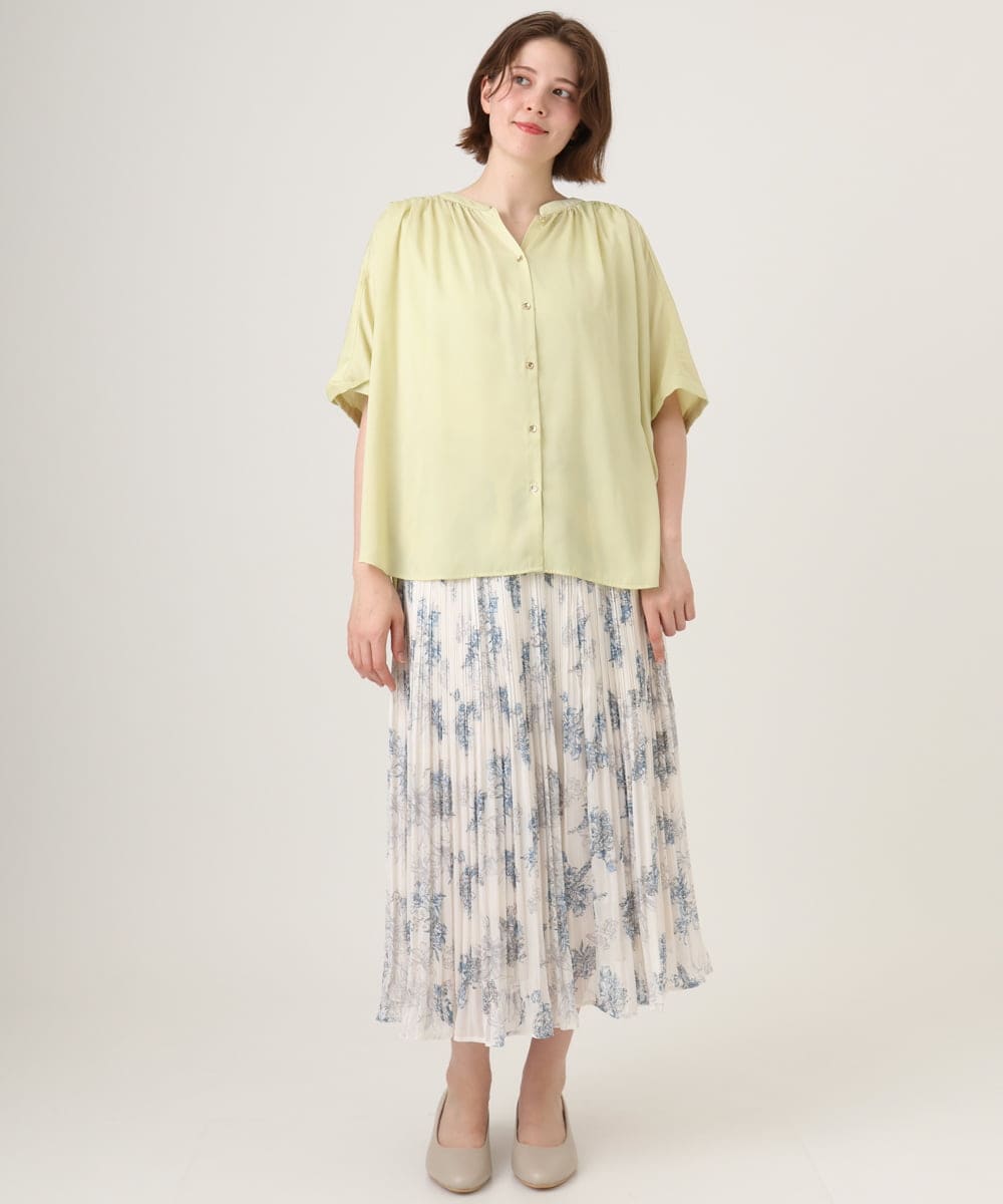 OLBGD02069 eur3(エウルキューブ) 【大きいサイズ/a.v.v×eur3】【接触冷感/UVカット】サテンギャザーブラウス ライトイエロー