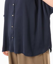 OLBGD02069 eur3(エウルキューブ) 【大きいサイズ/a.v.v×eur3】【接触冷感/UVカット】サテンギャザーブラウス ネイビー
