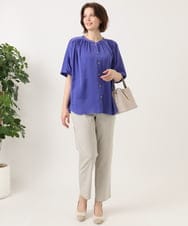 OLBGD02069 eur3(エウルキューブ) 【大きいサイズ/a.v.v×eur3】【接触冷感/UVカット】サテンギャザーブラウス パープル