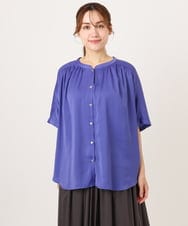 OLBGD02069 eur3(エウルキューブ) 【大きいサイズ/a.v.v×eur3】【接触冷感/UVカット】サテンギャザーブラウス パープル