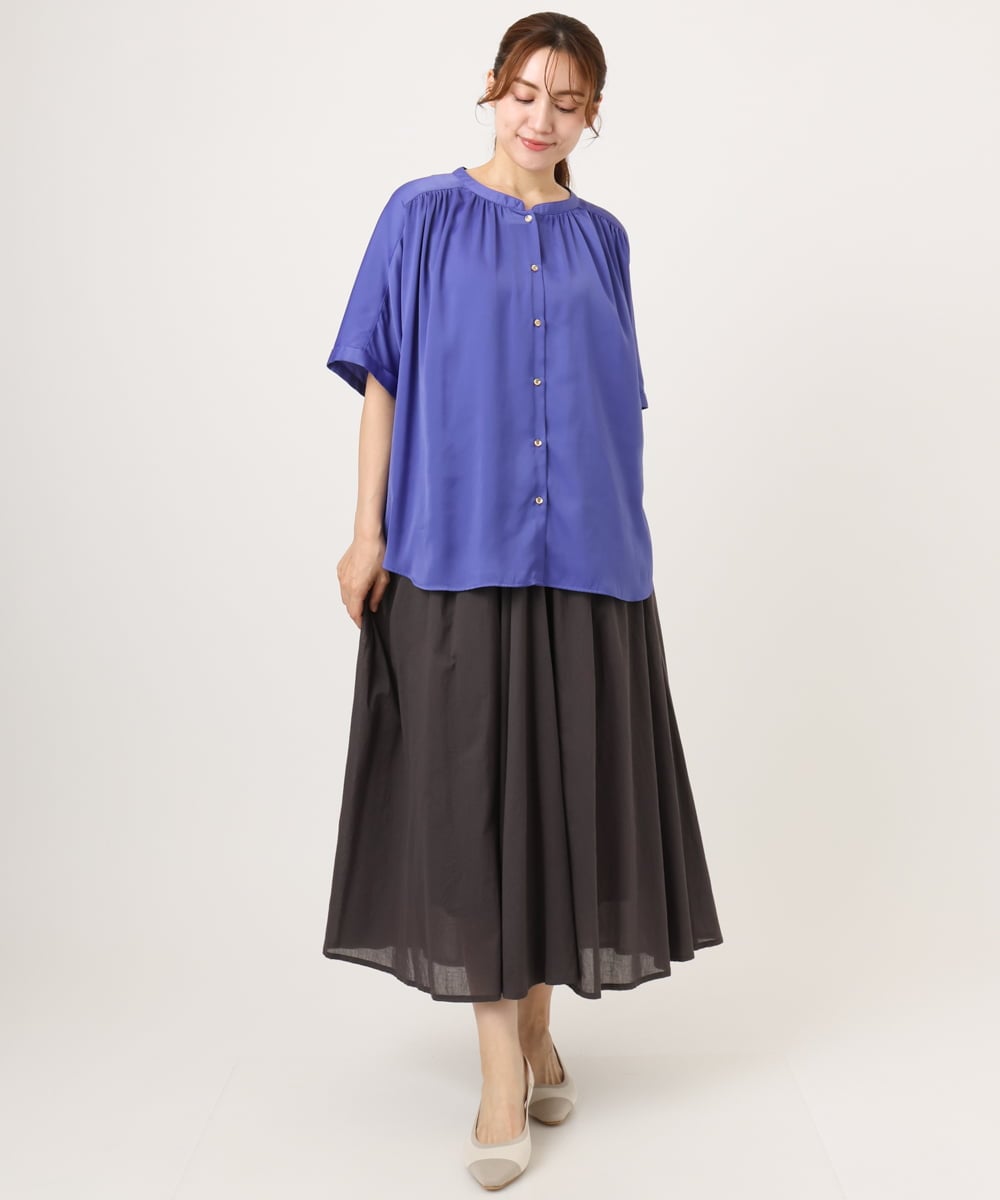 OLBGD02069 eur3(エウルキューブ) 【大きいサイズ/a.v.v×eur3】【接触冷感/UVカット】サテンギャザーブラウス パープル