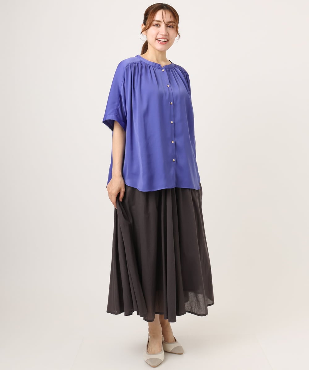 OLBGD02069 eur3(エウルキューブ) 【大きいサイズ/a.v.v×eur3】【接触冷感/UVカット】サテンギャザーブラウス パープル