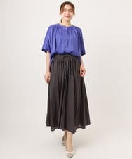 OLBGD02069 eur3(エウルキューブ) 【大きいサイズ/a.v.v×eur3】【接触冷感/UVカット】サテンギャザーブラウス パープル