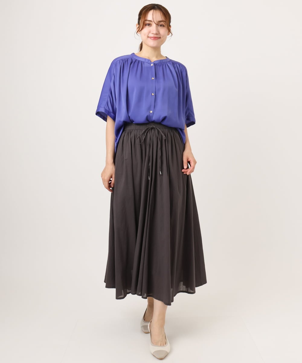 OLBGD02069 eur3(エウルキューブ) 【大きいサイズ/a.v.v×eur3】【接触冷感/UVカット】サテンギャザーブラウス パープル