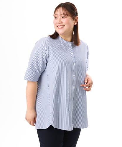 OLBGD26099 eur3 【WEB先行販売】【大きいサイズ】サッカーストライプブラウス