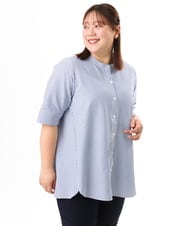 OLBGD26099 eur3(エウルキューブ) 【WEB先行販売】【大きいサイズ】サッカーストライプブラウス ブルー