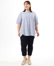 OLBGD26099 eur3(エウルキューブ) 【WEB先行販売】【大きいサイズ】サッカーストライプブラウス ブルー