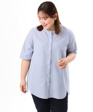 OLBGD26099 eur3(エウルキューブ) 【WEB先行販売】【大きいサイズ】サッカーストライプブラウス ブルー