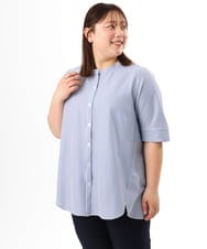 OLBGD26099 eur3(エウルキューブ) 【WEB先行販売】【大きいサイズ】サッカーストライプブラウス ブルー