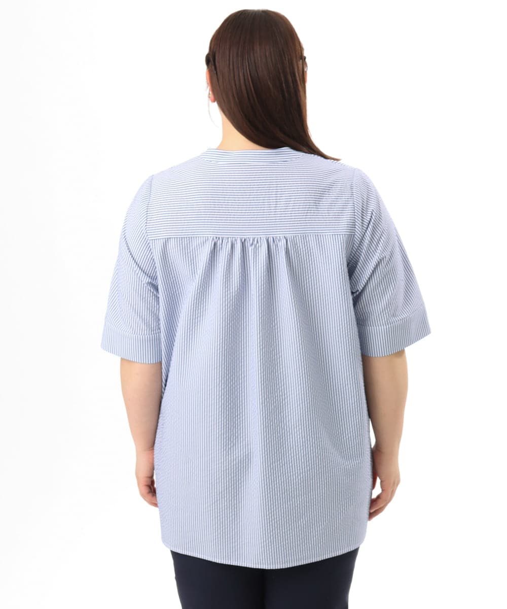 OLBGD26099 eur3(エウルキューブ) 【WEB先行販売】【大きいサイズ】サッカーストライプブラウス ブルー
