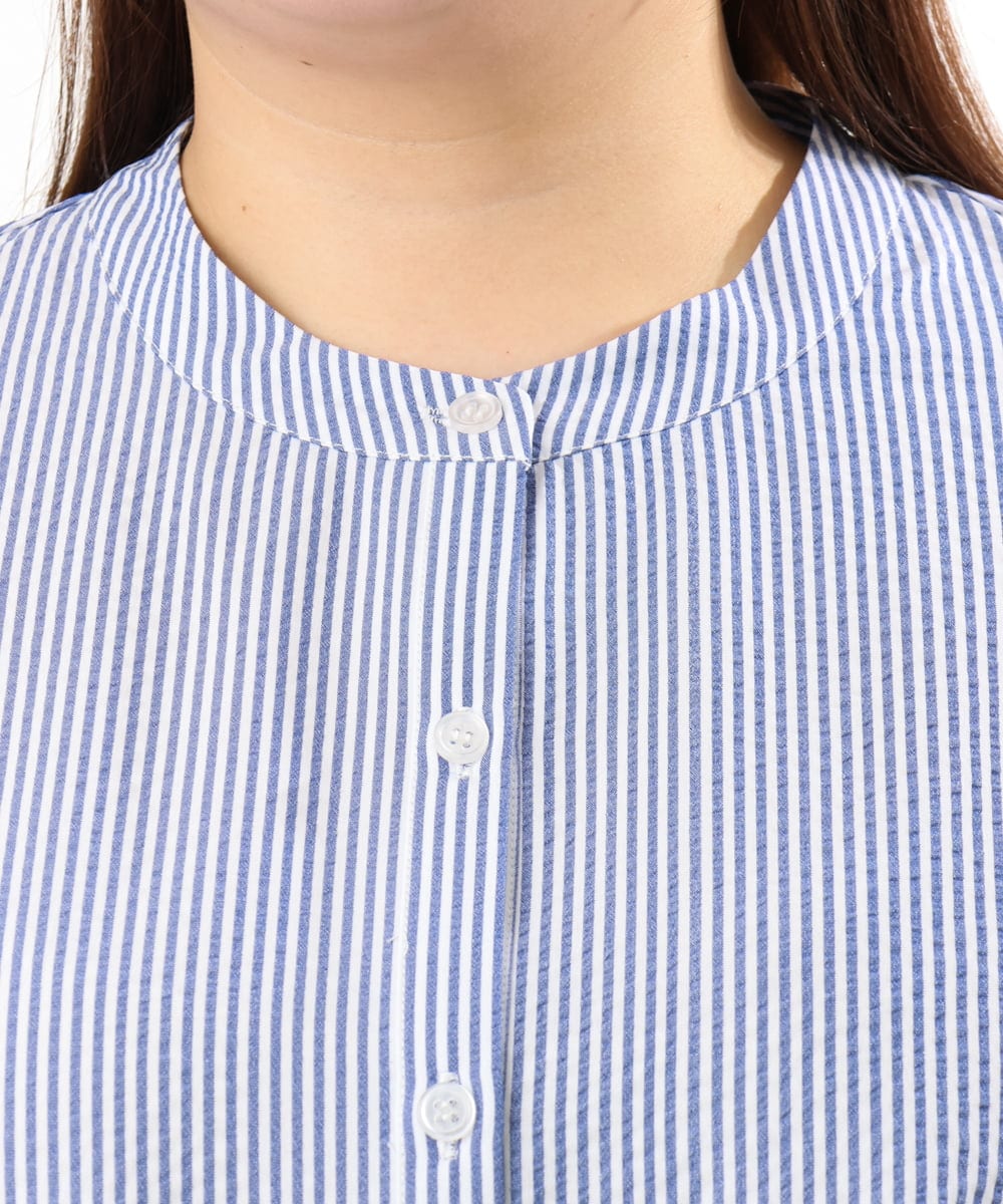 OLBGD26099 eur3(エウルキューブ) 【WEB先行販売】【大きいサイズ】サッカーストライプブラウス ブルー