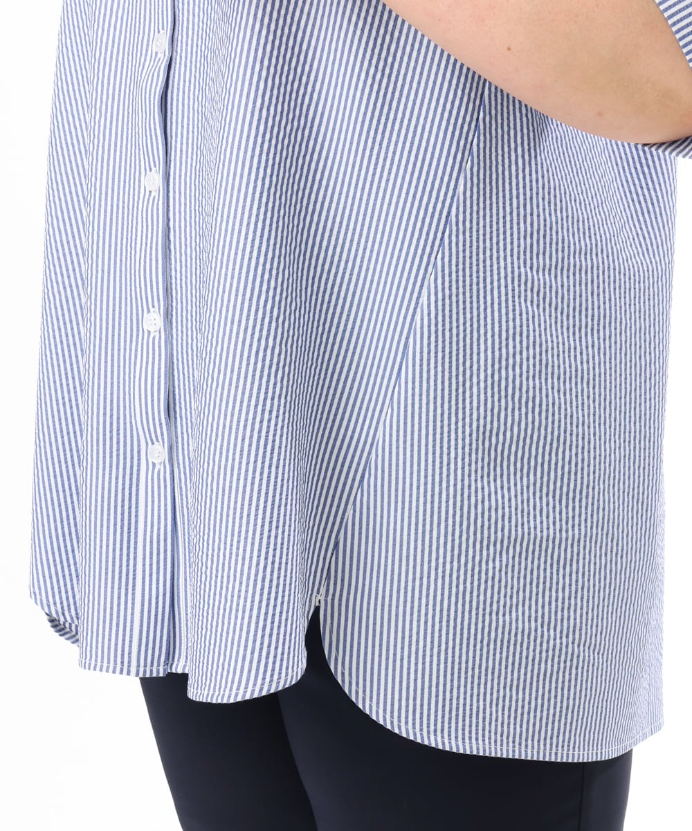 OLBGD26099 eur3(エウルキューブ) 【WEB先行販売】【大きいサイズ】サッカーストライプブラウス ブルー