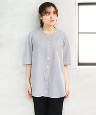 OLBGD26099 eur3(エウルキューブ) 【WEB先行販売】【大きいサイズ】サッカーストライプブラウス ブラック