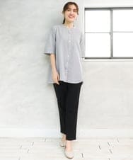 OLBGD26099 eur3(エウルキューブ) 【WEB先行販売】【大きいサイズ】サッカーストライプブラウス ブラック