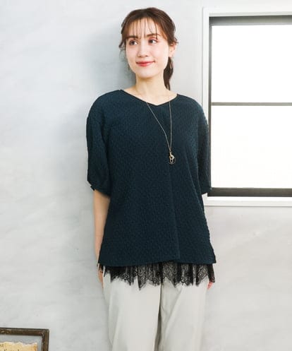 OLBGD28089 eur3 【WEB先行販売】【大きいサイズ】エンボスドットブラウス