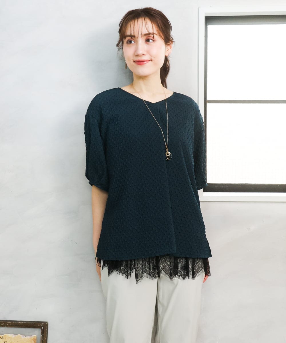 OLBGD28089 eur3(エウルキューブ) 【WEB先行販売】【大きいサイズ】エンボスドットブラウス グリーン