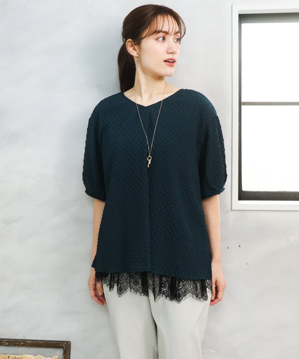 OLBGD28089 eur3(エウルキューブ) 【WEB先行販売】【大きいサイズ】エンボスドットブラウス グリーン