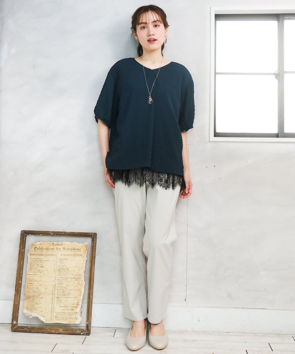 OLBGD28089 eur3(エウルキューブ) 【WEB先行販売】【大きいサイズ】エンボスドットブラウス グリーン